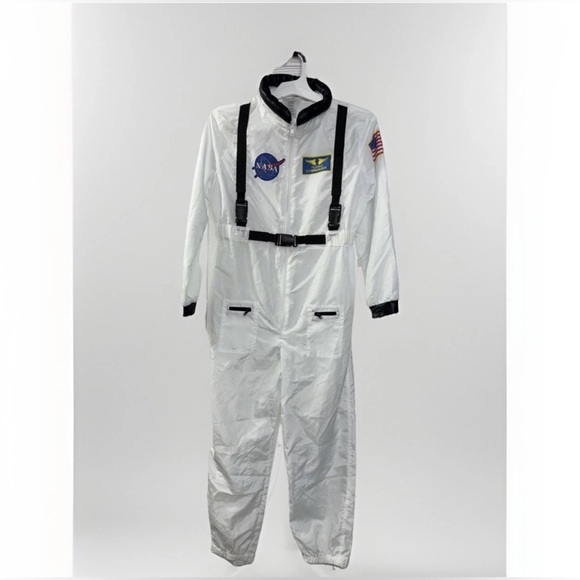 Kid’s Sz L 12-14 NASA Astronaut Space Explorer Costume Jumpsuit White Halloween - Picture 1 of 10